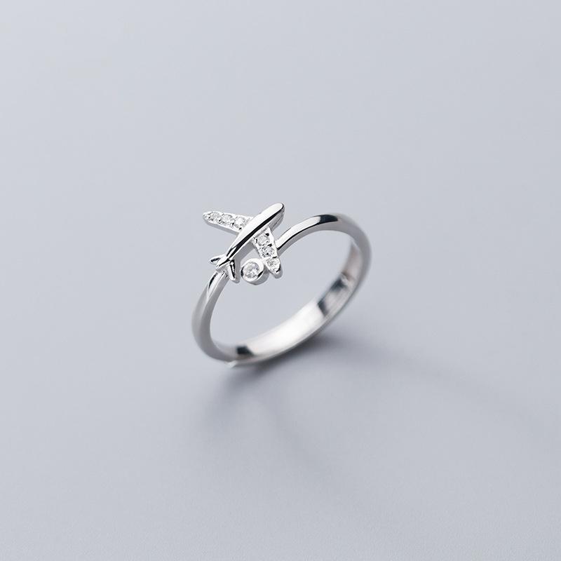 ANENJERY Zirconia Airplane Open Rings for Women Sweet Simple Fashion Daily Jewelry Anillos Mujer
