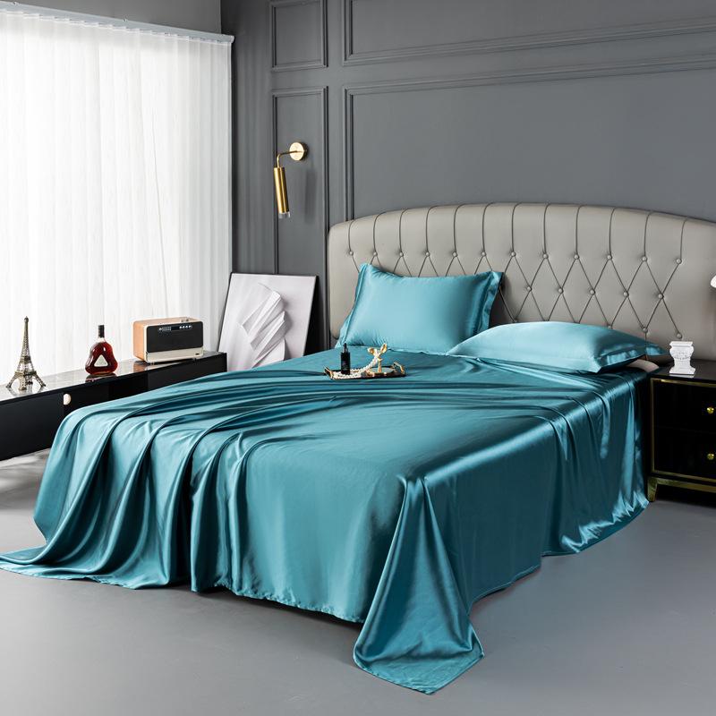 Luxury Natural Mulberry Silk Double Bed Sheet Set Stain High-End King Size Bedsheet Sets Home Solid Color Soft Smooth Bed Cover