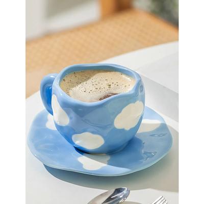 Hand-painted Flower Ceramic Coffee Cup Home Office Mug With Plate Spoon Breakfast Milk Juice Tea Handle Cup Gift Drinkware Set