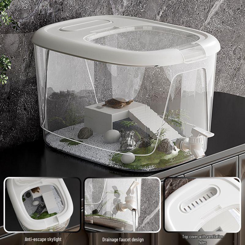 Eco-Friendly Turtle Breeding Tank with Climbing Platform and Drainage Lid