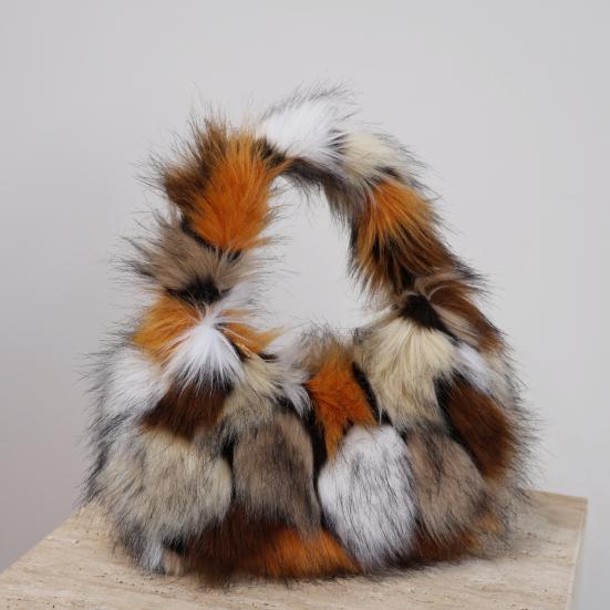 Leopard Print Fuzzy Handbag Women Faux Fur Shoulder Bag Fluffy Purse Furry Tote for Winter Daily Commute Date Shopping