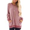 Sweatshirt à col rond bloc de couleur avec poche pour femme - Manches longues T-shirt décontracté