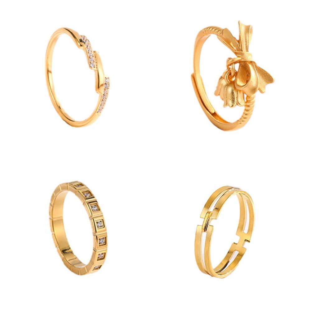 Elegant Heart Bow Titanium Steel Ring for Women Minimalist Round Circle Band Light Luxury Jewelry