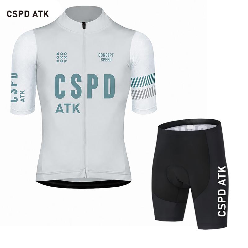 CSPD ATK Men's Summer Cycling Clothes MTB Bicycle Sports Shirt Set Polyester Fiber Cycling Top Sponge Cushion Cycling Paddle