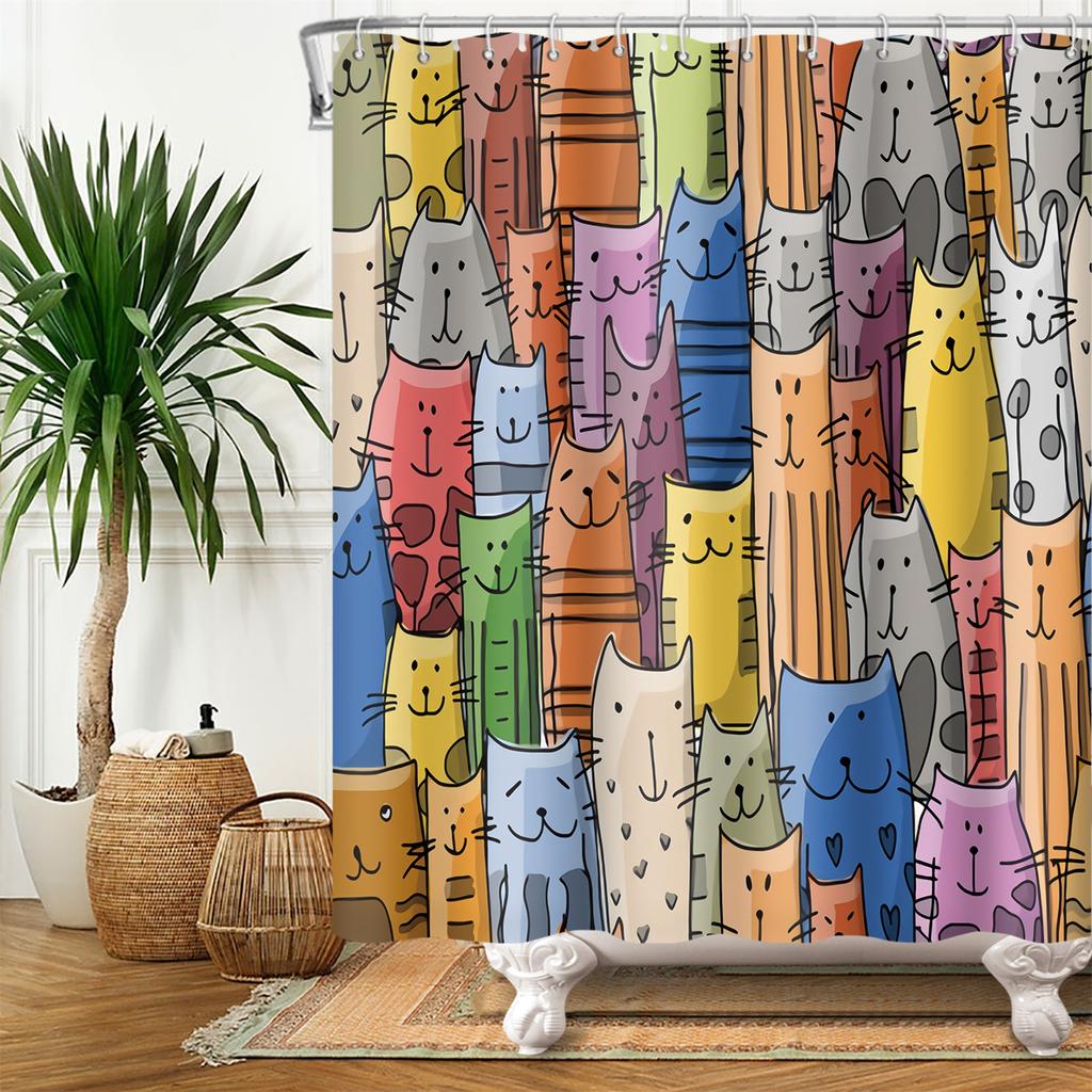Stacy Fay Duschvorhang Mit Katze & Wal - Lustig Wasserdicht 183x183 Cm