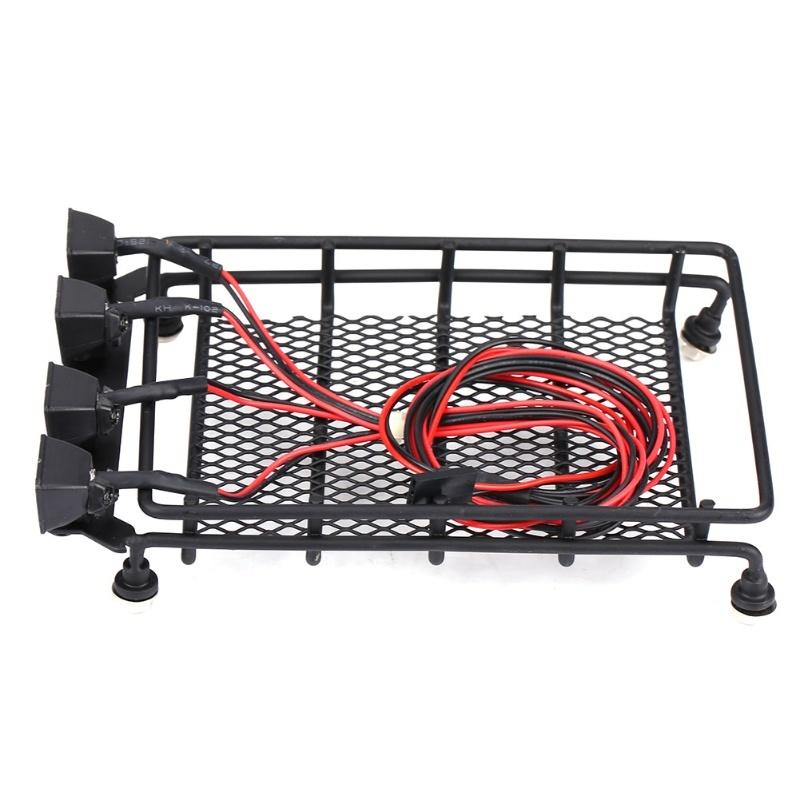 Middle Size Roof Rack Luggage With LED Lights Quadrate For SCX10 1/10 RC Car (2 White 2 Red)