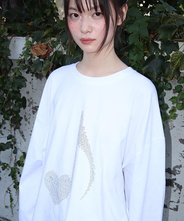 RONRON Heart Note Type Over Fit Long Sleeve White