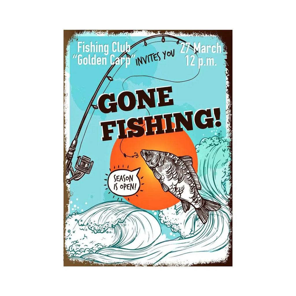 Fishing Metal Tin Sign Fishing Sign Vintage Metal Plate for Wall Poster Farm Art Decoration Stickers Plaques 8X12 Inch