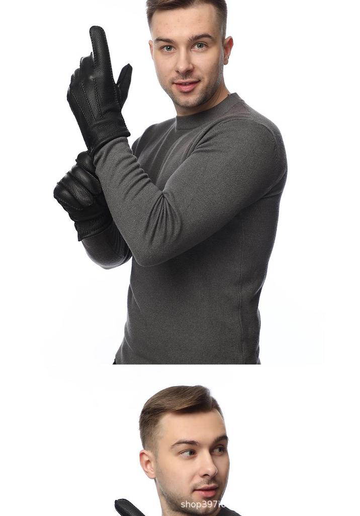 Herren Europäische Faux Hirsch- und Ziegenlederhandschuhe mit Wollfutter für Herbst/Winter