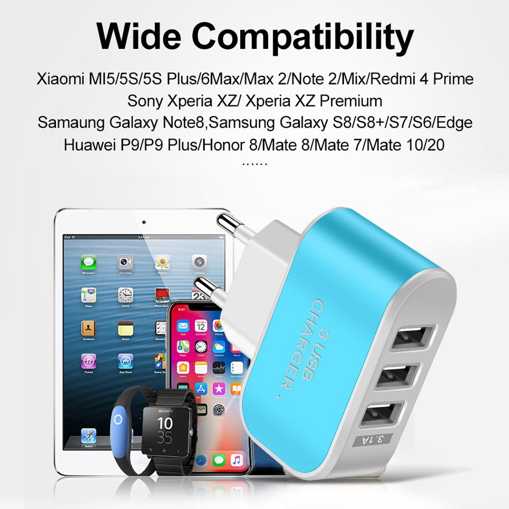 3 Ports USB Charger 3 In 1 Multifunctional Charging Head 5V 1A USB Charging Plug Mobile Phone Charger for iPhone Samsung Xiaomi