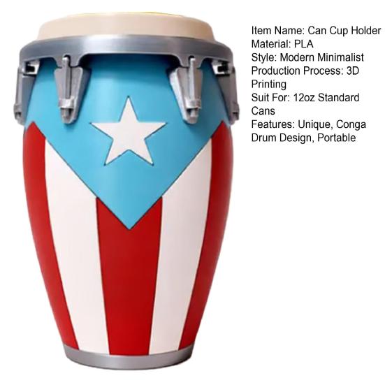 Conga-Style Can Holder Patriotic Flag Design 3D Printed PLA Cup Sleeve for 12oz Standard Cans Unique Gift for Music Lovers