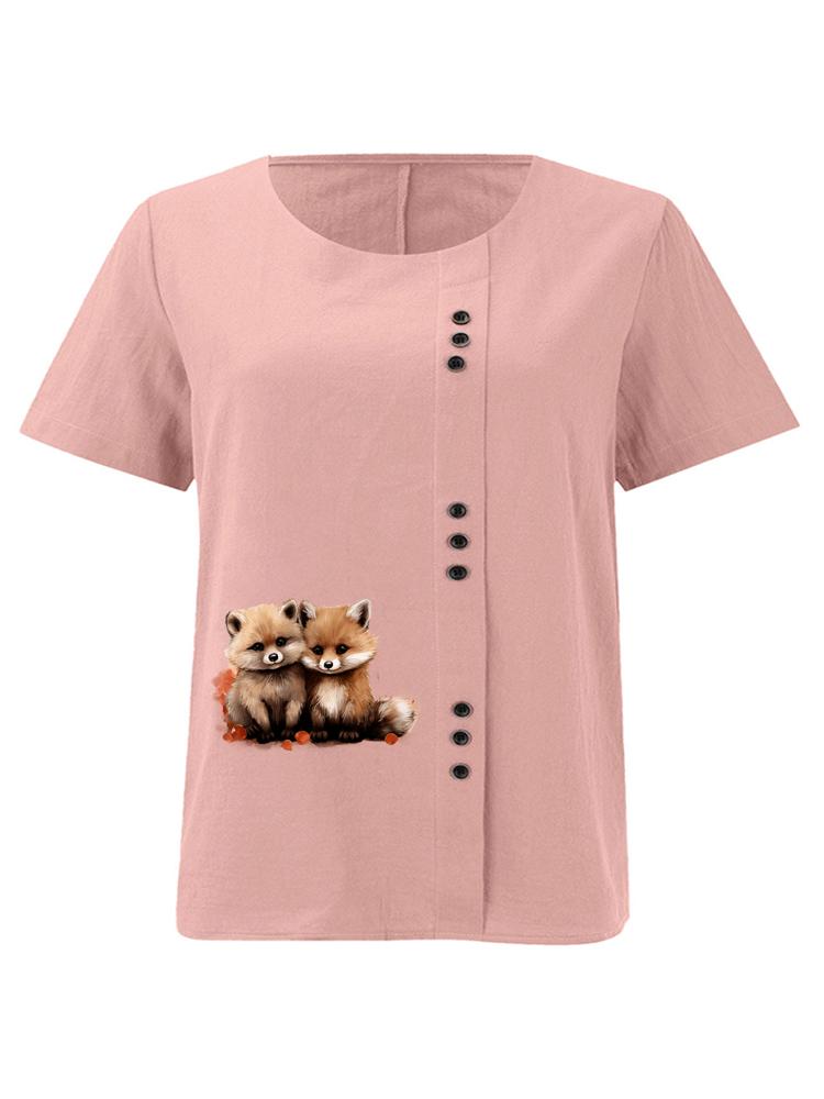 

Women s Fashion Couple Bear Print Printing Shot Sleeve T-shirt Loose Cotton Shirt Casual Loose Summer Plus Size Blouse Tops S розовый