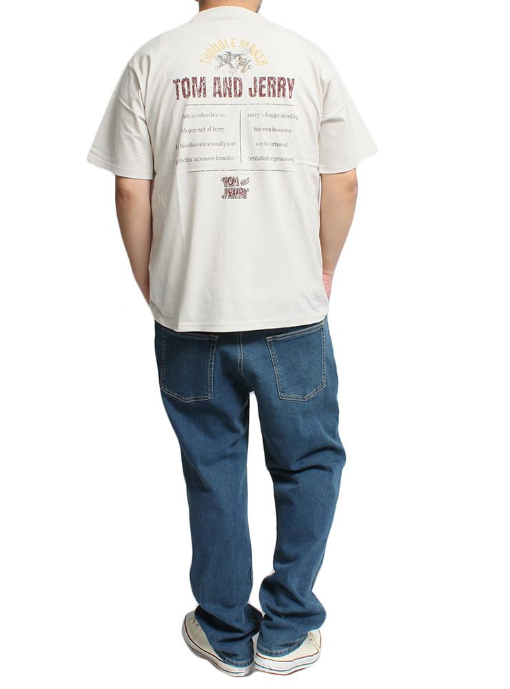 One Colors TOM AND JERRY Men's Short Sleeve T-Shirt with Pigment Print, Crew Neck, Size 4L, Ivory (27)