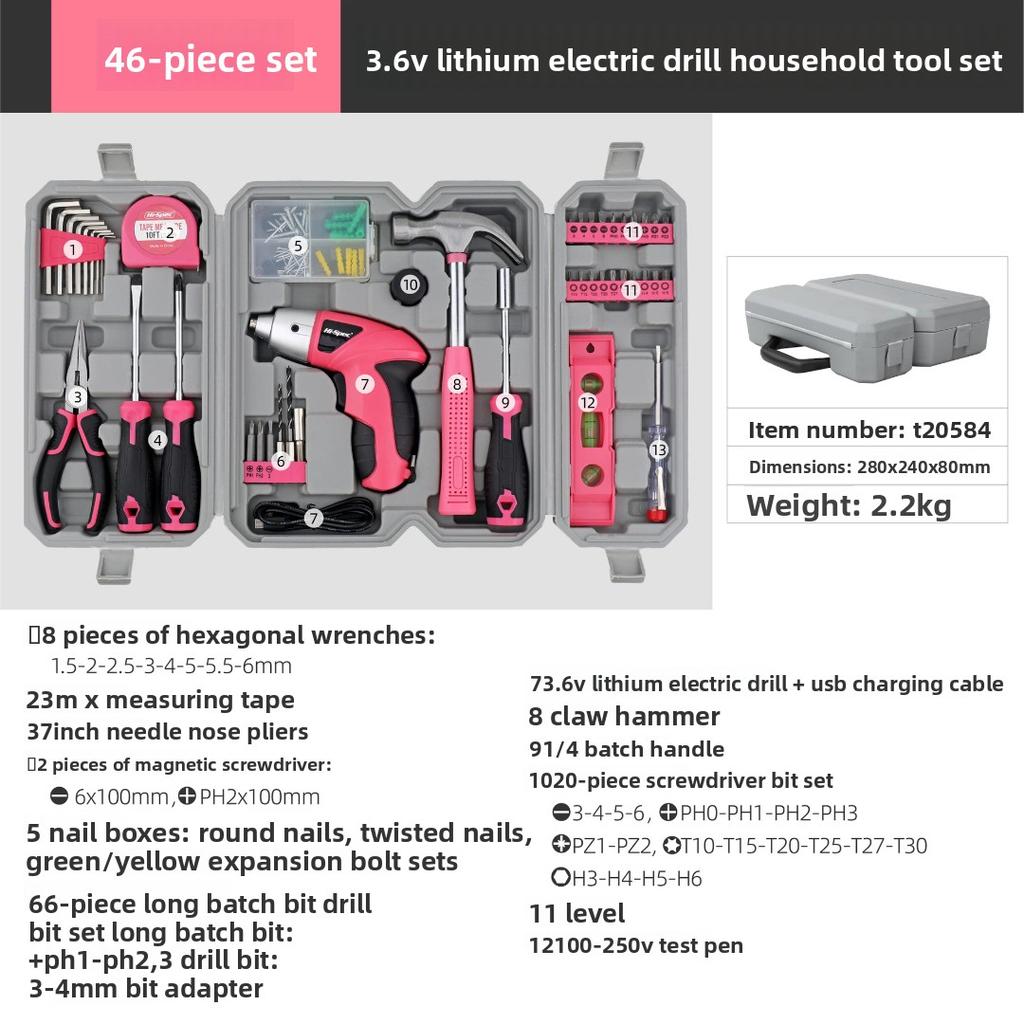 46 Pieces 4V Electric Screwdriver Set, Cordless Lithium Battery Drill & Electric Tool Kit for Household Use