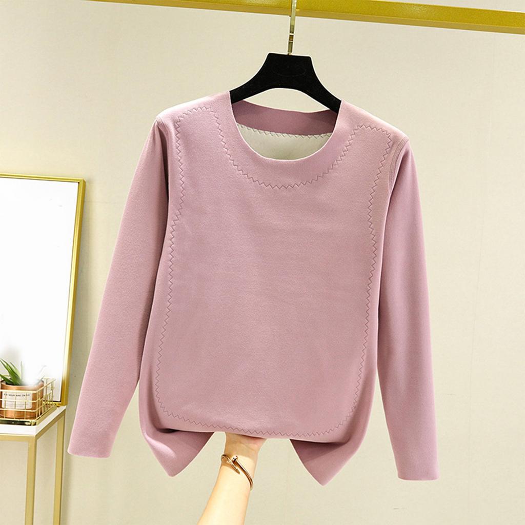 Ladies' Loose Comfortable Casual Fashionable And Warm Underwear With Seamless Round Neck And Thick Velvet Top