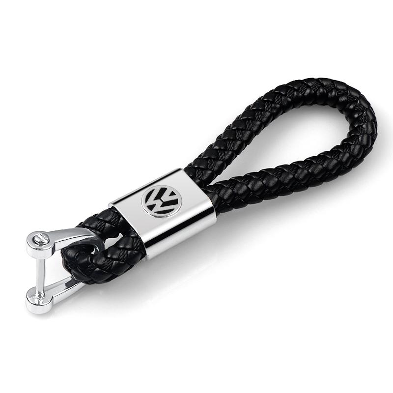 Metal/Leather Car Key Ring Braided Rope Key Case Key Chain For Volkswagen Golf 7 Caddy Passat CC Lavida Sagitar Scirocco Tiguan