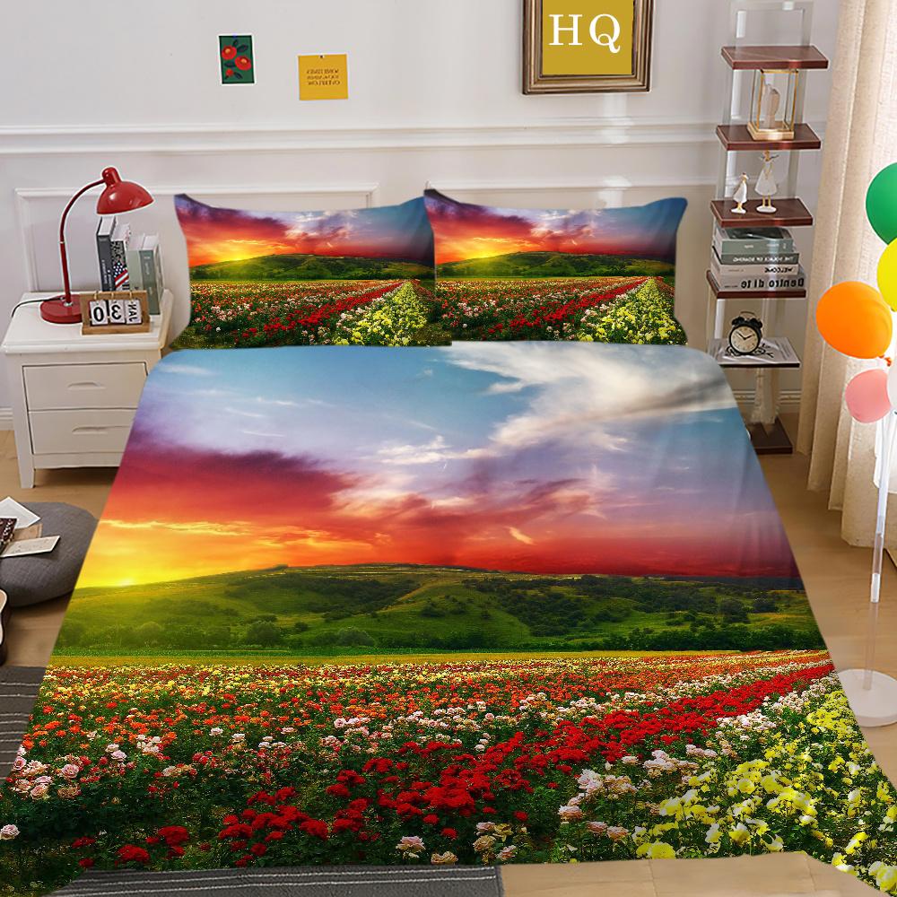 Flowers Printed Bed Set Cover Single Size Polyester Bed Clothes Girl Superior High Quality Bedroom Decor