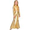 Girls Long Sleeve Sequin Metallic Crop Top Split Bell Bottom Shiny Pants Dance Performance Outfit