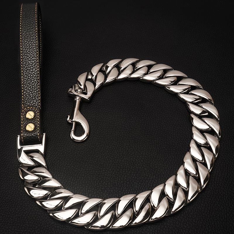 Gold Stainless Steel 32mm Traction Chain Leash for Bulldog and Pit Bull 2ft (60cm) серебряный
