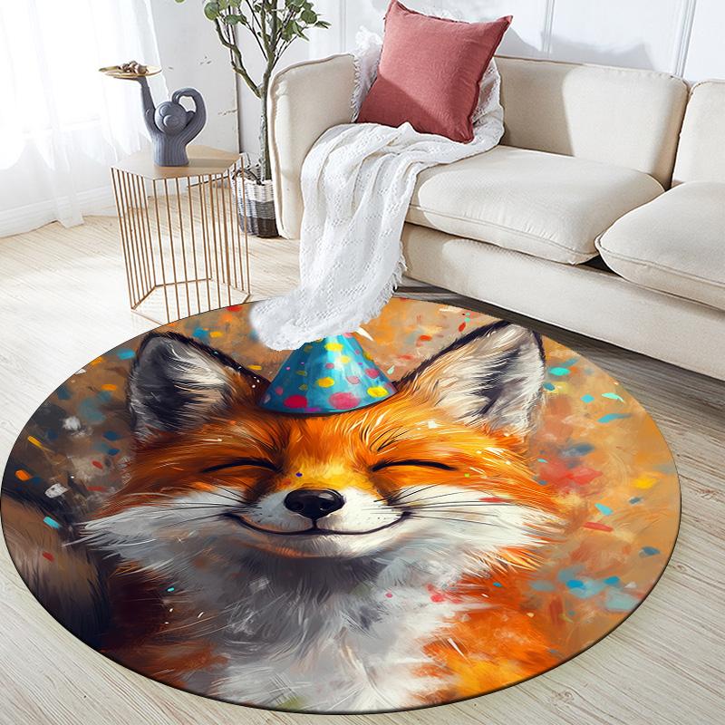 Cute Fox,Round Area Rug,Carpet Rug for Living Room Bedroom Sofa Playroom Decor,Non-slip Floor Mat