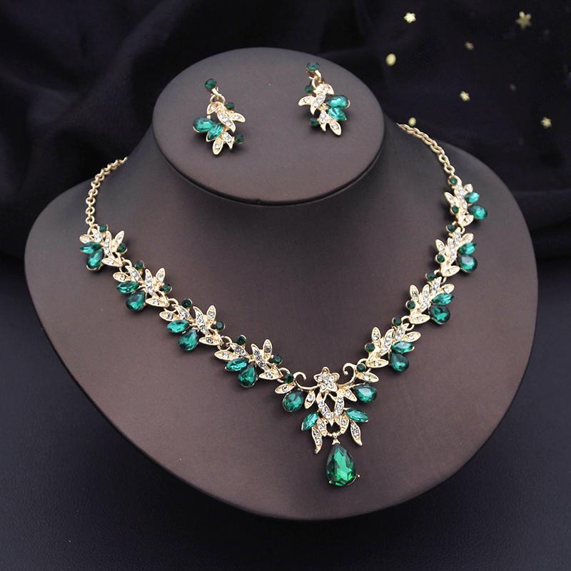 Luxury 3 Pcs Wedding Jewelry Sets for Women Dangle Earrings and Necklace Sets Bridal Costume Accessory