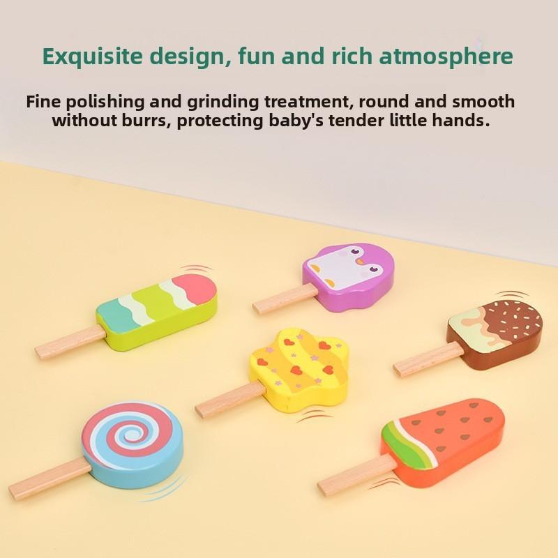 Kids Wooden Pretend Play Ice Cream And Lollipop Set With Interactive Logic Toys For Children