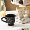 Black and White Floral Mug Ceramic Girls High Looking Coffee Couple Exquisite Afternoon Tea Cup High End Feeling Light Luxury