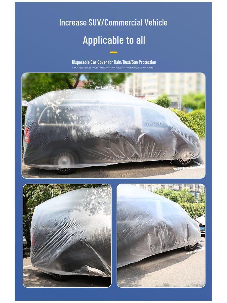 Thickened Transparent SUV Car Cover - Dustproof & Rainproof Disposable Full Cover