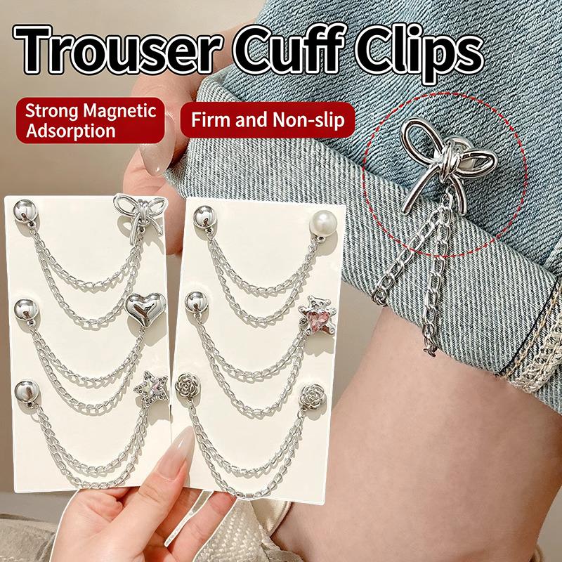 2 Stück Multifunktionale Magnetische Kleiderklammer Mit Kette Metall-Jeansknöpfe Clip Kleidung Schal Hosenbeine Bündchen Befestigung Magnetstifte