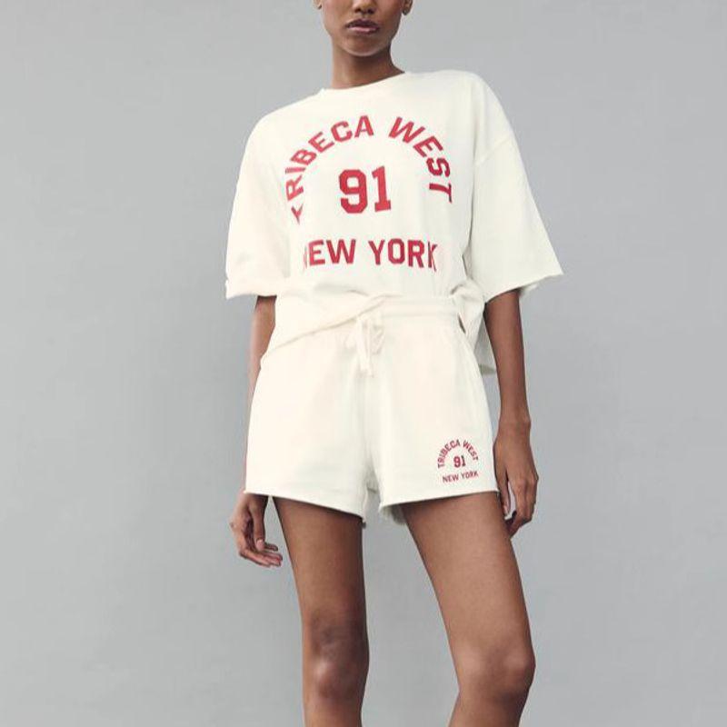 Early Autumn New Arrival Female Fashion Stylish Printing Flannel Sweatshirt 3253804 Text Decoration Shorts 3253807