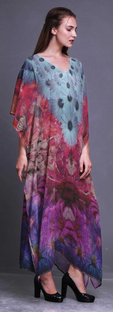 Phagun Daisy & Wild Flower Floral Ladies Kaftan Holiday Loungewear Maxi Dress Beach