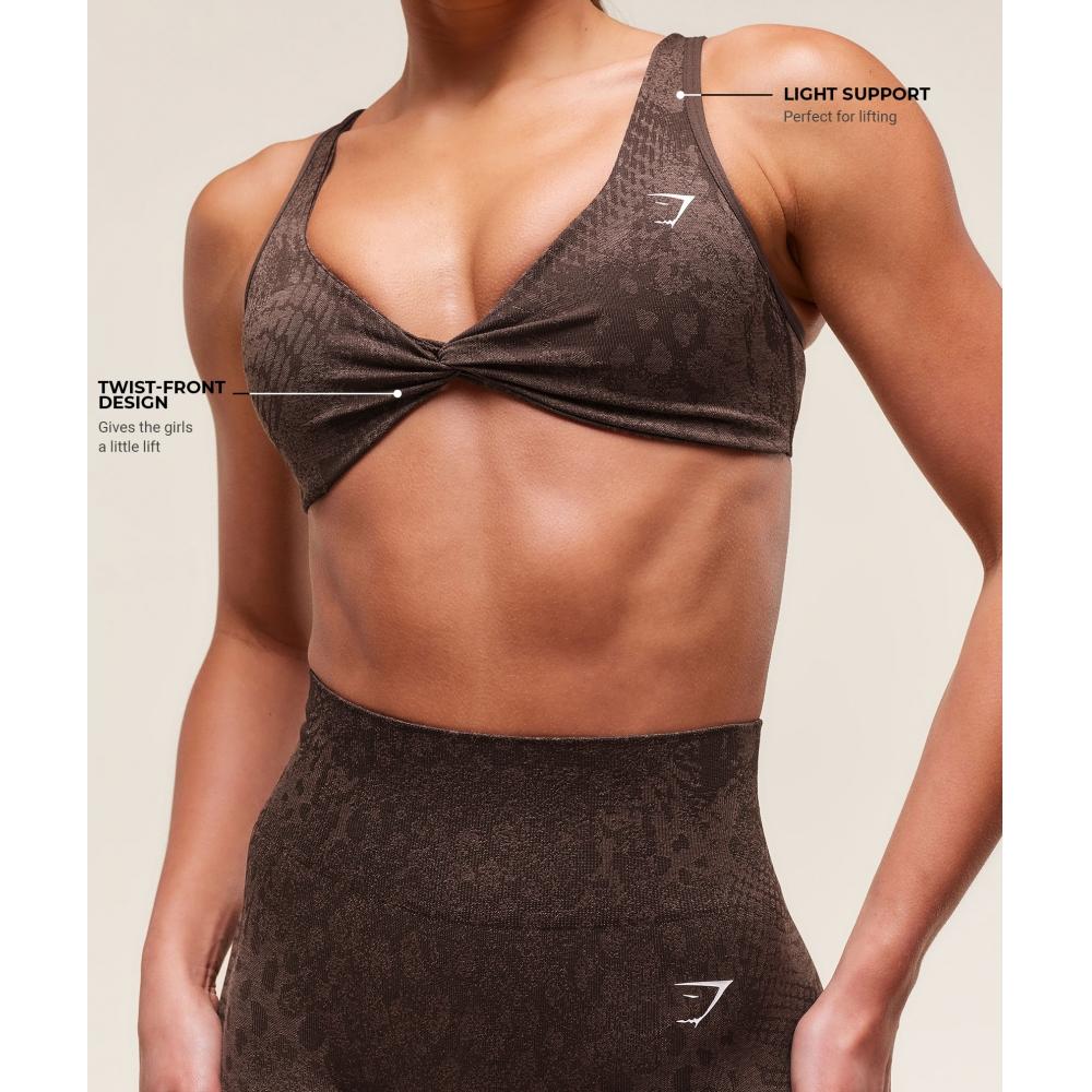 Gymshark Adapt X Whitney Animal Seamless Twist Front Bra Archive Brown Soft Brown B3b3g Nc4p