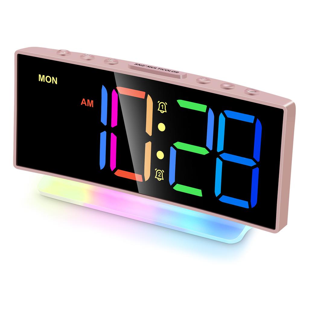 RGB Digital Clock HD LED Digital Screen Reliable Memory 7 Color Night Light Adjustable Volume Small Bedside Clocks for Bedroom