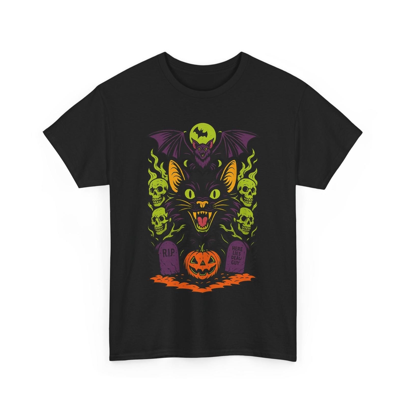 Halloween Black Cat Tee - Spooky Season, Horror Tshirt, Jack-O -Lanterns Shirt, S разноцветный