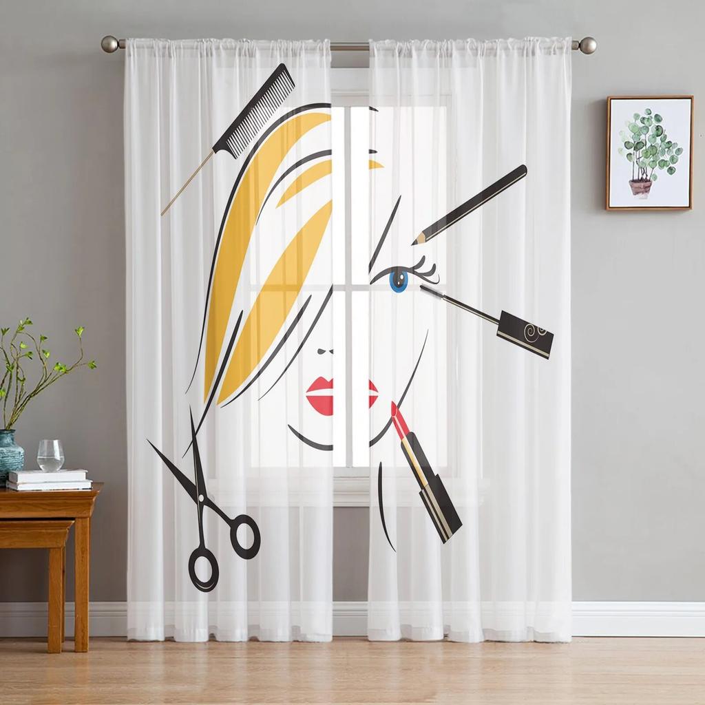 Barber Shop Retro Poster Design Template Tulle Sheer Curtains for Living Room Bedroom Kitchen Decoration Voile Organza Curtains