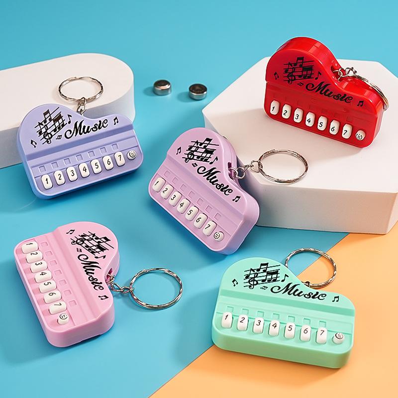 Mini Functional Piano Keychain Playable Buttons Soft Touch Cute Cartoon Music Pattern Creative Gift for Students