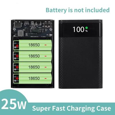 25W Super Fast Power Bank Shell Storage Box 18650 Battery Power Bank Case for 4x18650 Li-ion Batteries