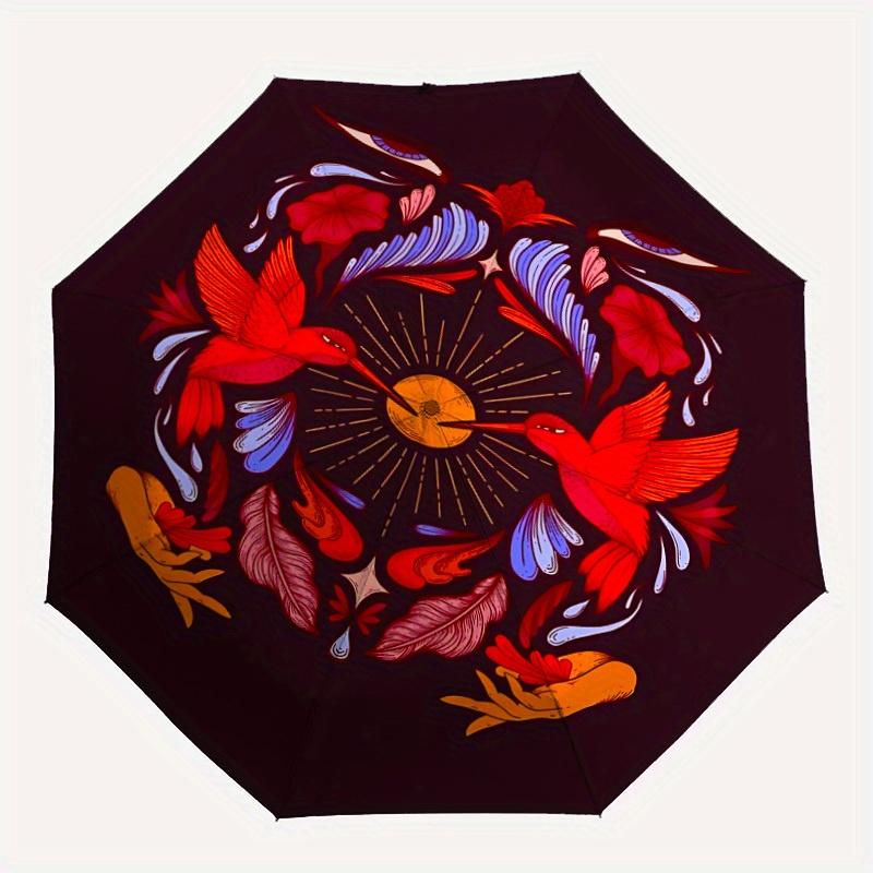 

1pc Hummingbird Mandala Automatic Open/close Folding Compact Umbrella, 8-Rib Sturdy Canopy, Lightweight Portable, Everyday Use, Gift, Outdoor Umbrella