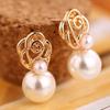 Women's White Pearl Gold-toned Ear Studs Earrings Bride Jewelry Gift Eardrop