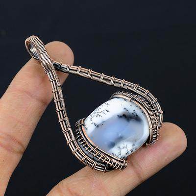 Dendrite opal ädelsten ren koppartråd insvept Designer handgjorda hängsmycken för present