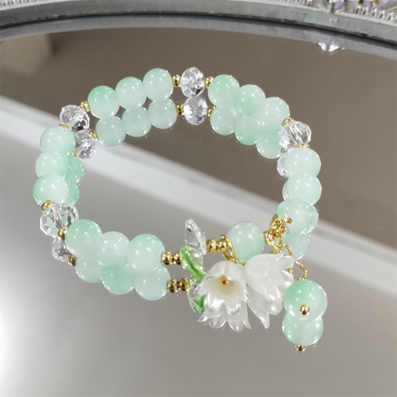 Pulseira de Vidro Borboleta da Floresta com Contas de Flor Rachadas pelo Gelo