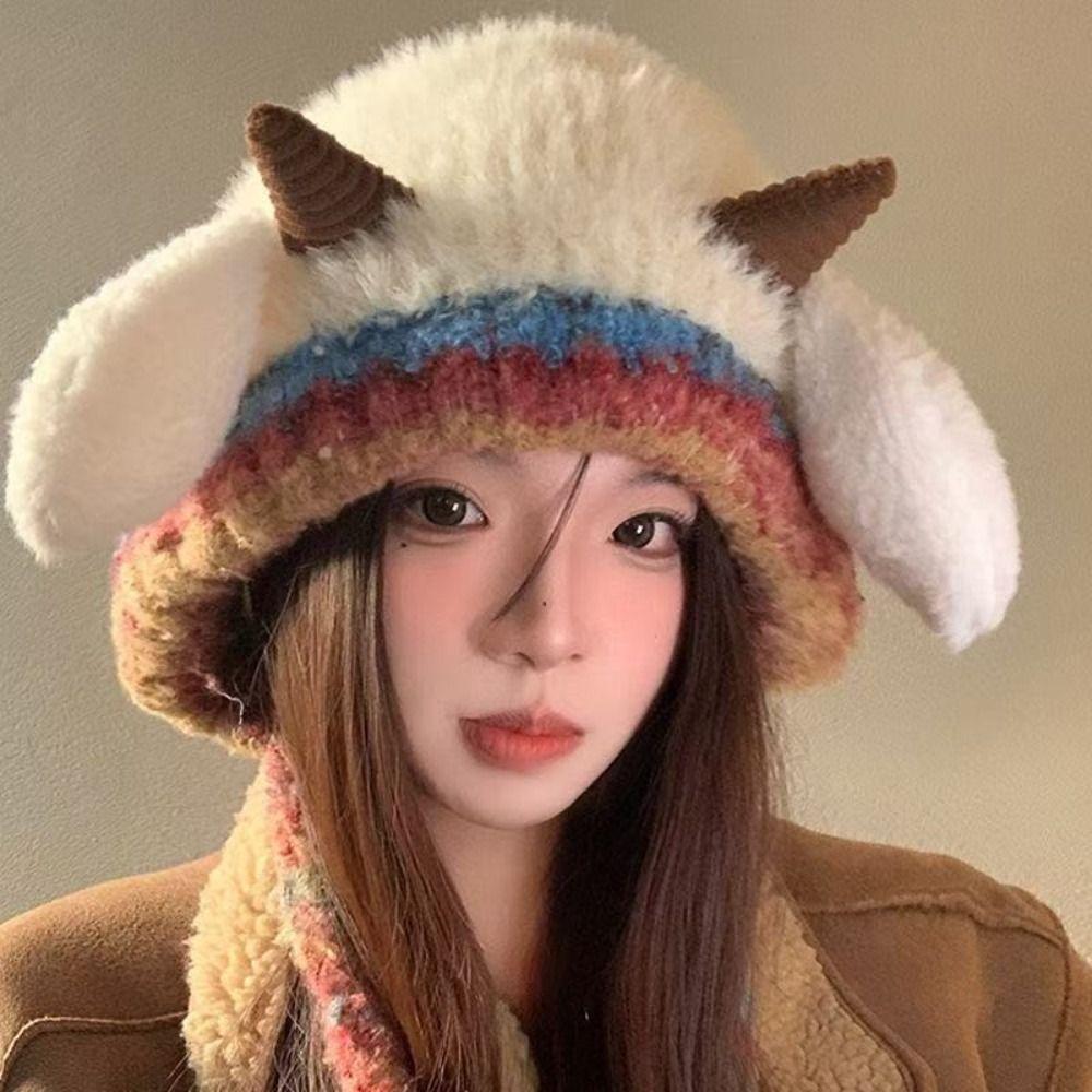 Cartoon Lamb Beanie Hat Soft Women Fluffy Hat Gifts Ear Protection Hat Autumn and Winter