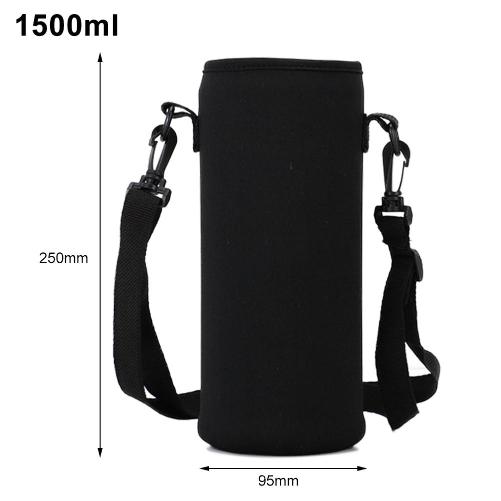 610-1500 ML Water Bottle Cover Bag Pouch Strap Neoprene Water Pouch Holder Shoulder Strap Black Bottle Carrier Insulated Bag