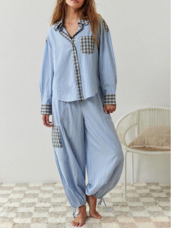 2025 Herbst Damen Kariertes Langarm Pyjama-Set