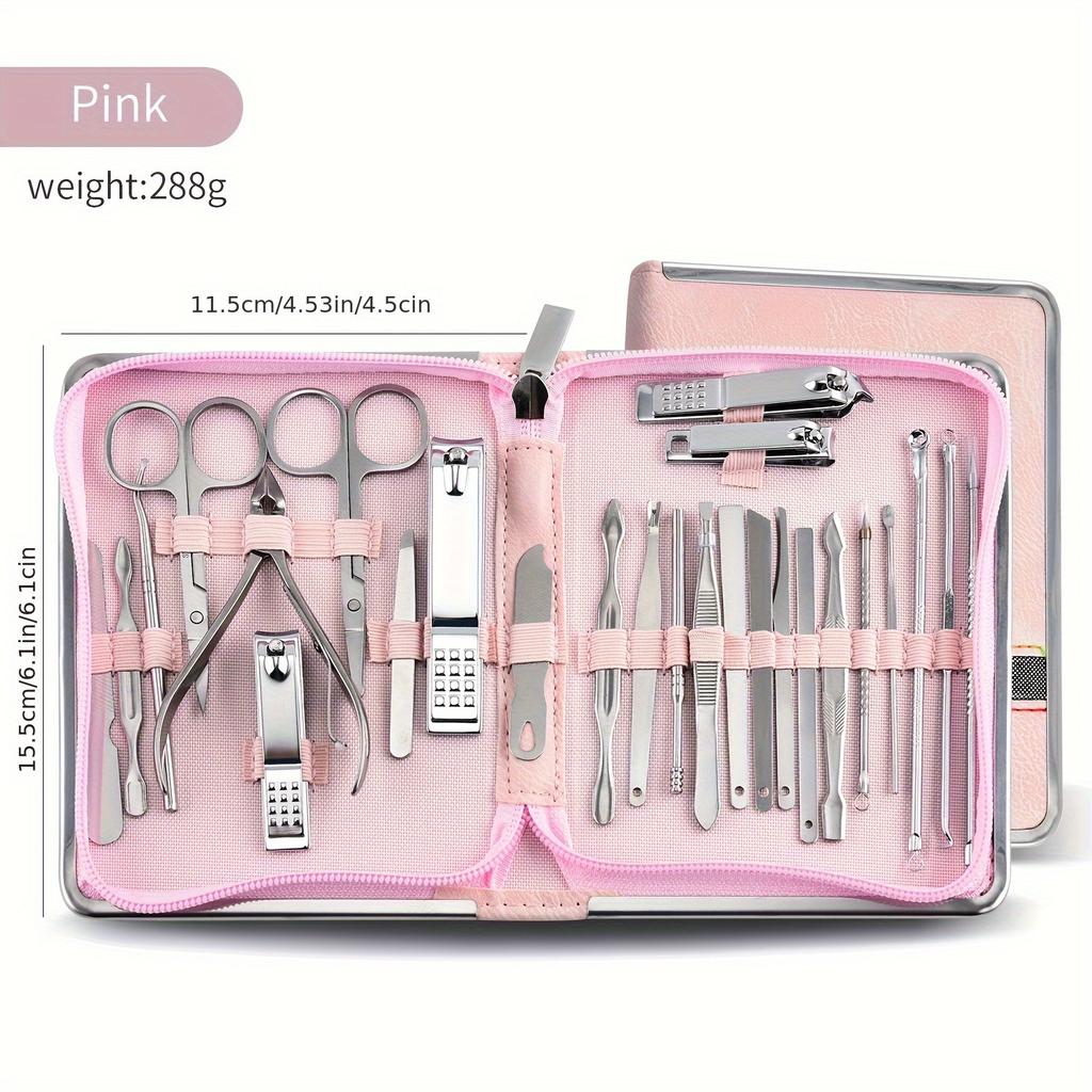 Professional Stainless Steel 26pcs Set Manicure & Pedicure Kit Precision Nail Care with Travel Case with Nail Clipper Scissor