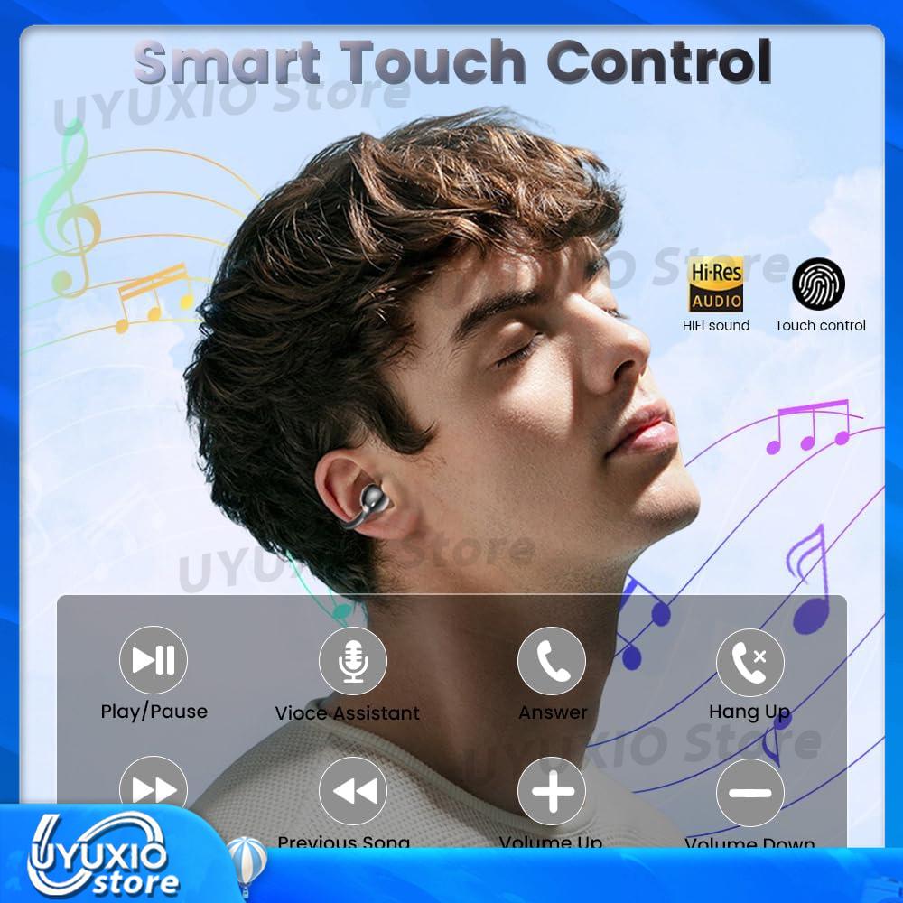 UYUXIO BT 5.4 Clip on Wireless Earbuds Open Ear Headphone 72H Play Time Long-Battery Life OWS Ear Buds for Workouts Sport