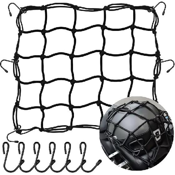 Cargo Nets For Motorcycle Helmet 16"X16" Elastic Bungee Net Storage Featuring 6 Hooks Tight 2"X2" Mesh Luggage Strap Rack Expansion Organizer Net