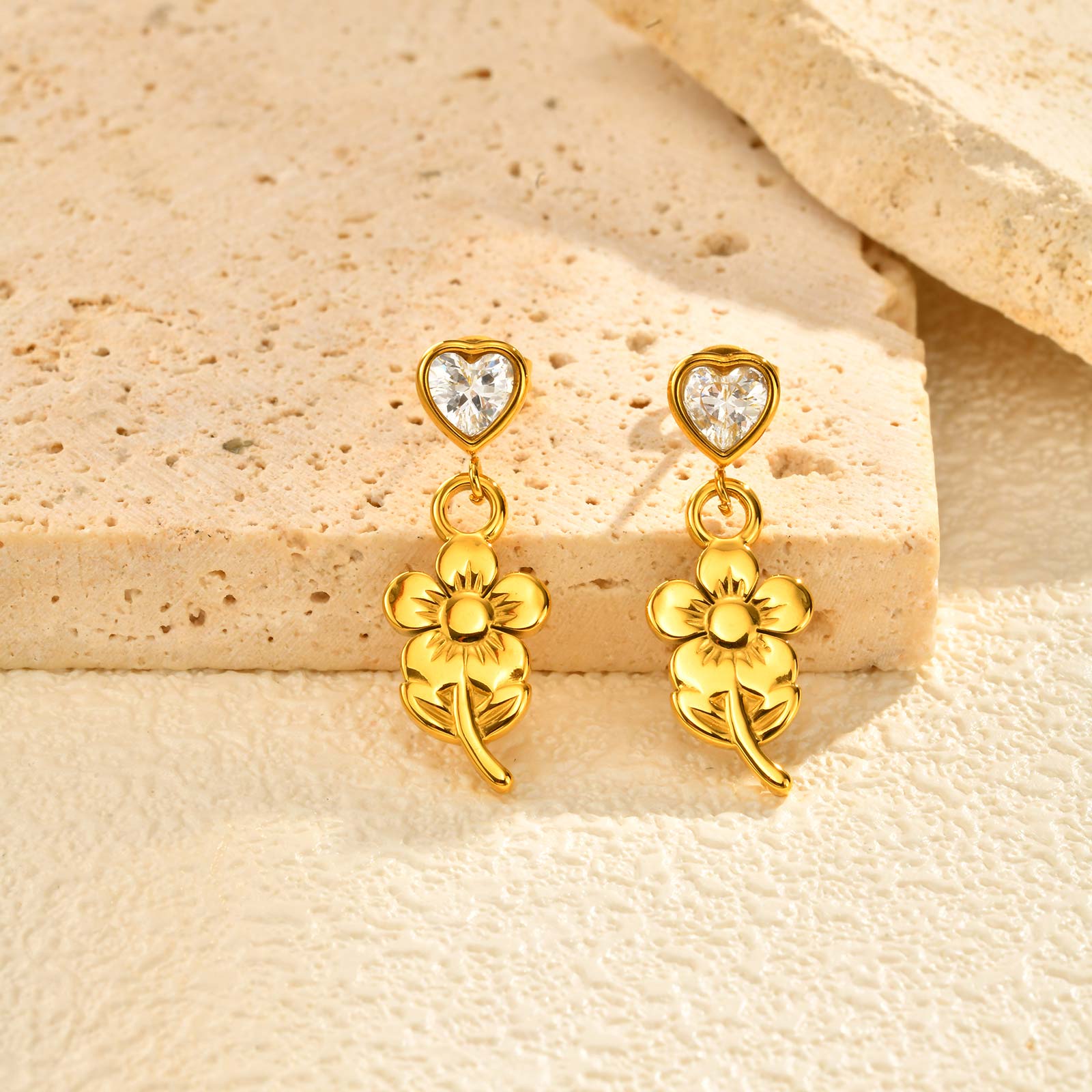 

Chic Heart Zircon Flower Earrings for Women,Gold Color Stainless Steel Stud Earrings,Trendy Party Jewelry Birthday Gift