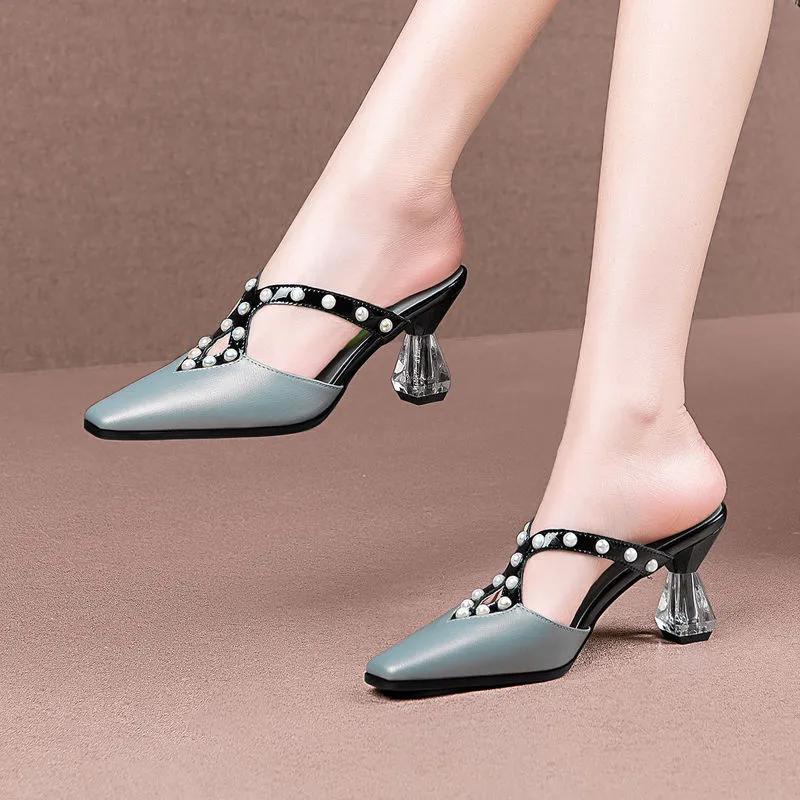 Zapatos De Mujer Women Cute Sweet Light Weight Crystal Pearl Glitter High Heel Shoes Lady Beige Comfy Pumps Ab556
