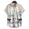 Camisa havaiana masculina com estampa de sol e coqueiro, camisa de praia com estampa 3D do Havaí, camisa de rua casual de verão de manga curta